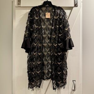 NWT BloomChic Sheer Black and Gold Sequined Duster